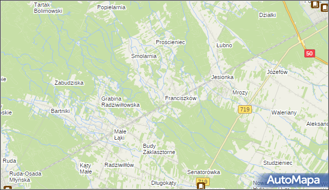 mapa Franciszków gmina Wiskitki, Franciszków gmina Wiskitki na mapie Targeo