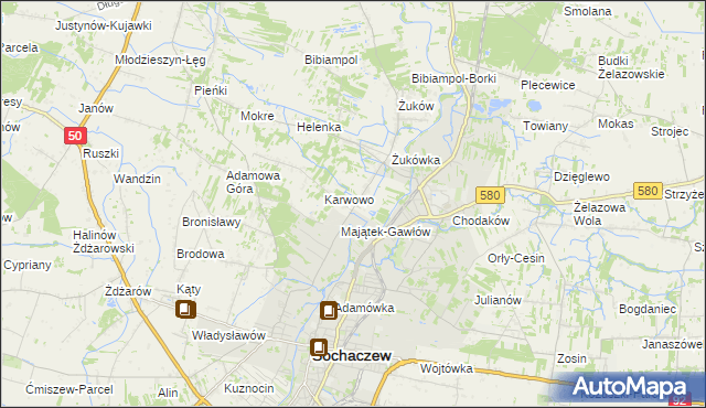 mapa Gawłów gmina Sochaczew, Gawłów gmina Sochaczew na mapie Targeo