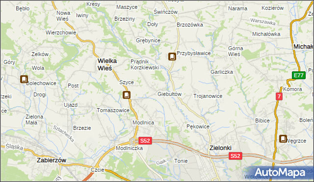 mapa Giebułtów gmina Wielka Wieś, Giebułtów gmina Wielka Wieś na mapie Targeo