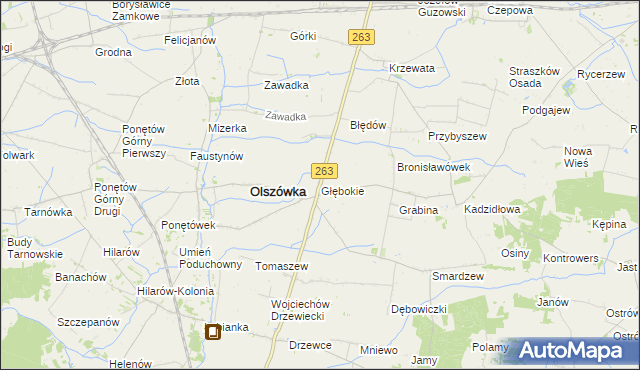 mapa Głębokie gmina Olszówka, Głębokie gmina Olszówka na mapie Targeo