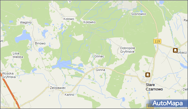 mapa Gliniec gmina Stare Czarnowo, Gliniec gmina Stare Czarnowo na mapie Targeo
