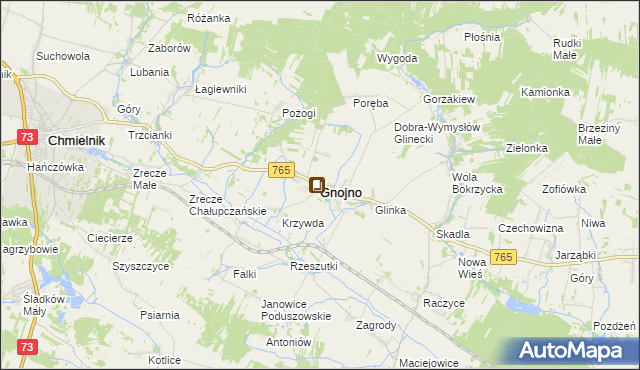 mapa Gnojno powiat buski, Gnojno powiat buski na mapie Targeo