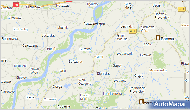 mapa Górki gmina Borowa, Górki gmina Borowa na mapie Targeo