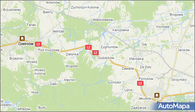 mapa Goździków gmina Gielniów, Goździków gmina Gielniów na mapie Targeo