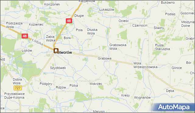 mapa Grabowa gmina Potworów, Grabowa gmina Potworów na mapie Targeo