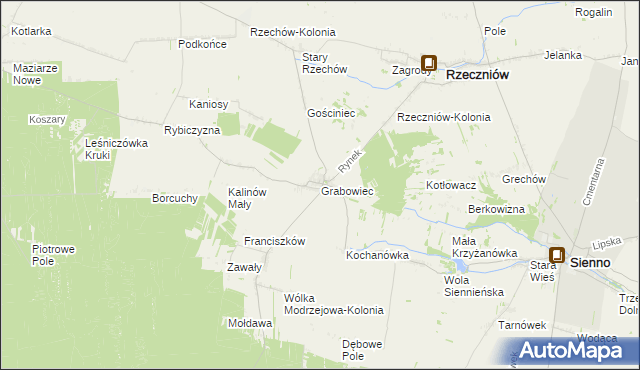 mapa Grabowiec gmina Rzeczniów, Grabowiec gmina Rzeczniów na mapie Targeo