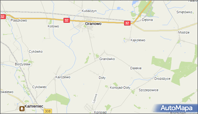 mapa Granówko gmina Granowo, Granówko gmina Granowo na mapie Targeo