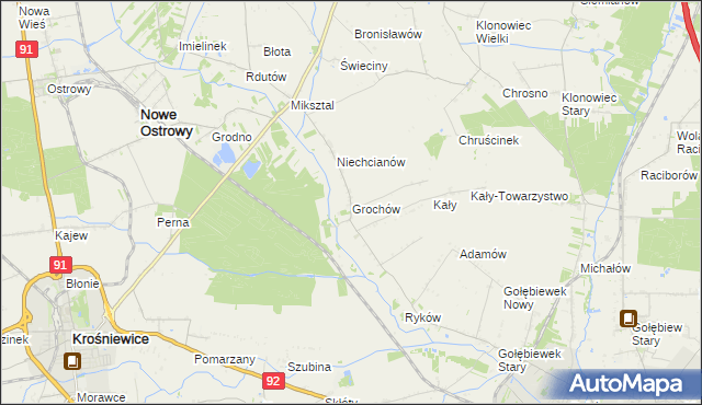 mapa Grochów gmina Nowe Ostrowy, Grochów gmina Nowe Ostrowy na mapie Targeo
