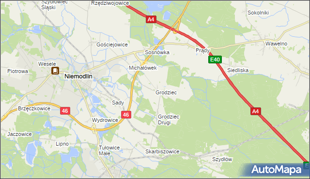 mapa Grodziec gmina Niemodlin, Grodziec gmina Niemodlin na mapie Targeo