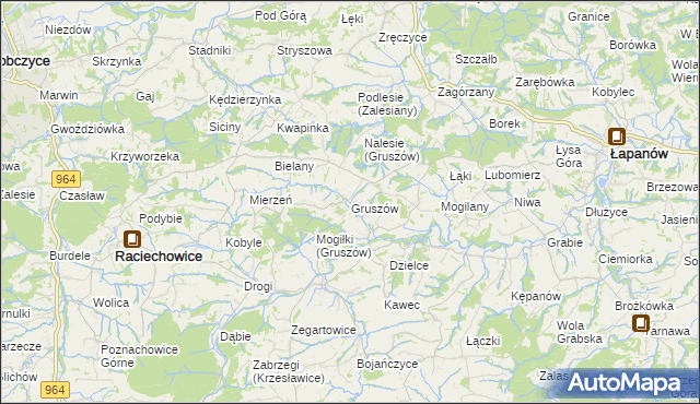 mapa Gruszów gmina Raciechowice, Gruszów gmina Raciechowice na mapie Targeo