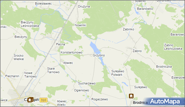 mapa Grzybno gmina Brodnica, Grzybno gmina Brodnica na mapie Targeo