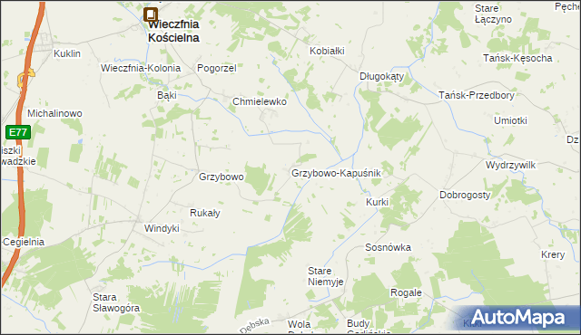 mapa Grzybowo-Kapuśnik, Grzybowo-Kapuśnik na mapie Targeo