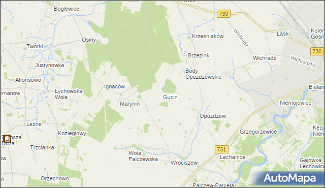 mapa Gucin gmina Warka, Gucin gmina Warka na mapie Targeo