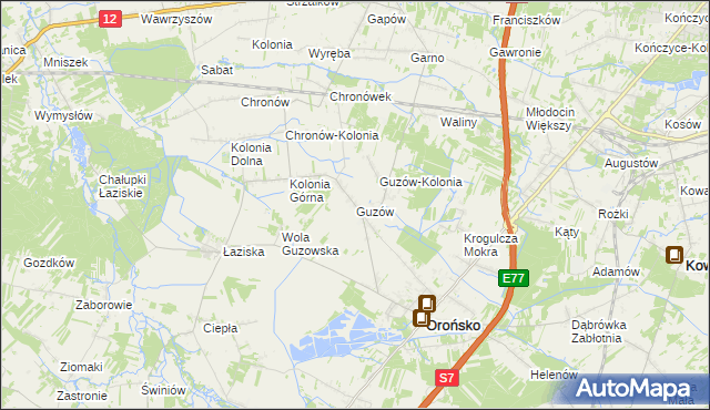 mapa Guzów gmina Orońsko, Guzów gmina Orońsko na mapie Targeo