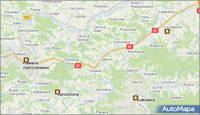 mapa Izdebnik gmina Lanckorona, Izdebnik gmina Lanckorona na mapie Targeo