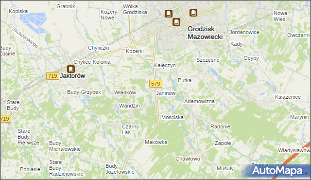 mapa Janinów gmina Grodzisk Mazowiecki, Janinów gmina Grodzisk Mazowiecki na mapie Targeo