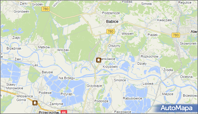 mapa Jankowice gmina Babice, Jankowice gmina Babice na mapie Targeo