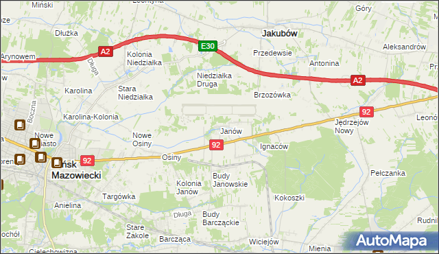 mapa Janów gmina Mińsk Mazowiecki, Janów gmina Mińsk Mazowiecki na mapie Targeo