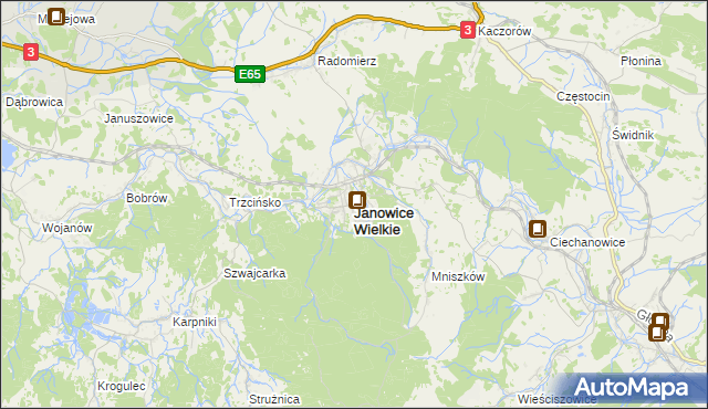 mapa Janowice Wielkie, Janowice Wielkie na mapie Targeo