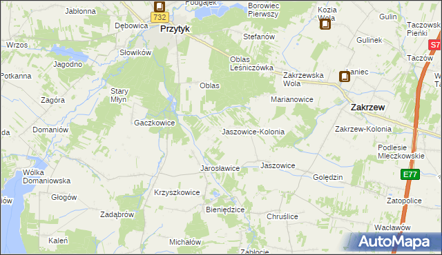 mapa Jaszowice-Kolonia, Jaszowice-Kolonia na mapie Targeo