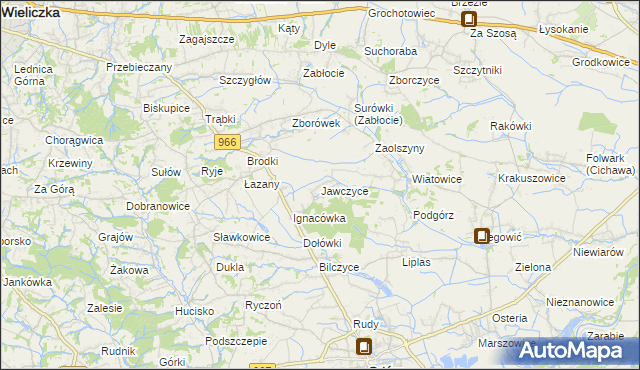 mapa Jawczyce gmina Biskupice, Jawczyce gmina Biskupice na mapie Targeo
