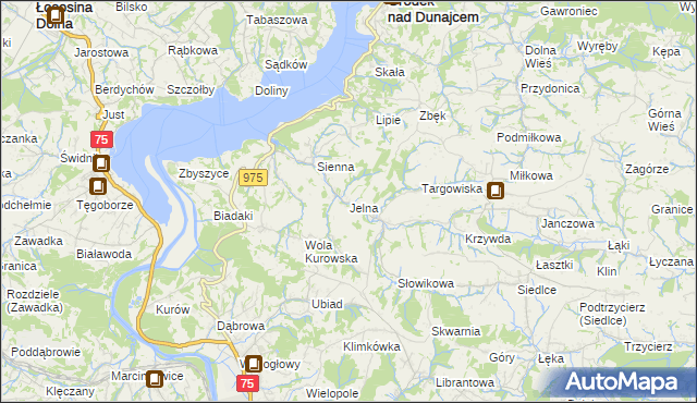 mapa Jelna gmina Gródek nad Dunajcem, Jelna gmina Gródek nad Dunajcem na mapie Targeo