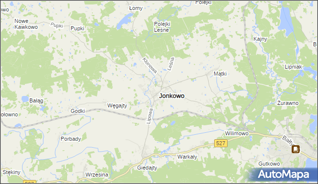 mapa Jonkowo, Jonkowo na mapie Targeo