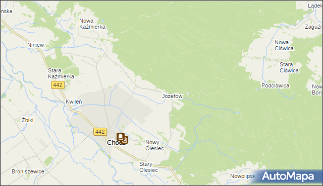 mapa Józefów gmina Chocz, Józefów gmina Chocz na mapie Targeo