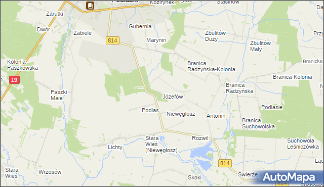 mapa Józefów gmina Radzyń Podlaski, Józefów gmina Radzyń Podlaski na mapie Targeo