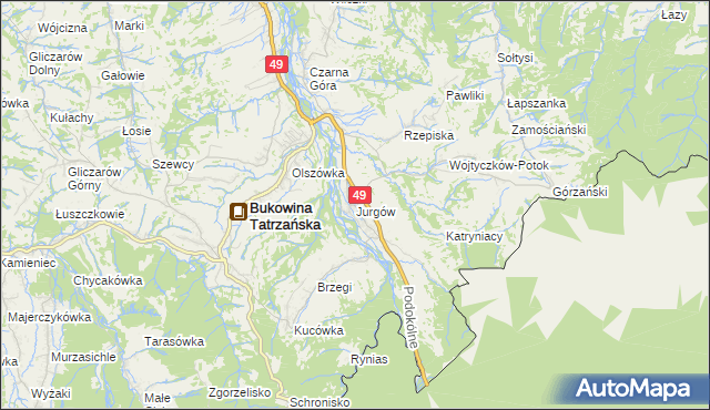 mapa Jurgów, Jurgów na mapie Targeo