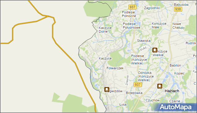 mapa Kaczyce gmina Zebrzydowice, Kaczyce gmina Zebrzydowice na mapie Targeo