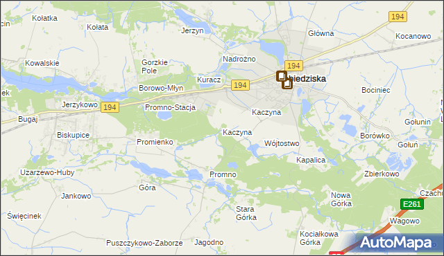 mapa Kaczyna gmina Pobiedziska, Kaczyna gmina Pobiedziska na mapie Targeo