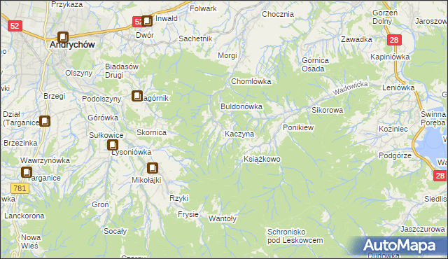 mapa Kaczyna gmina Wadowice, Kaczyna gmina Wadowice na mapie Targeo