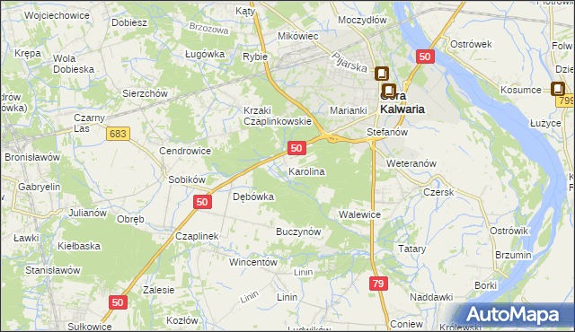 mapa Karolina gmina Góra Kalwaria, Karolina gmina Góra Kalwaria na mapie Targeo
