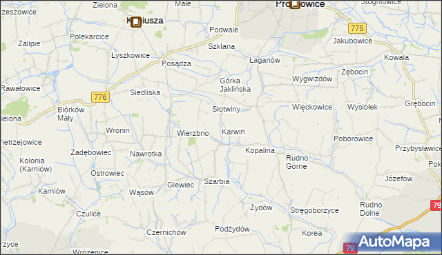 mapa Karwin gmina Koniusza, Karwin gmina Koniusza na mapie Targeo