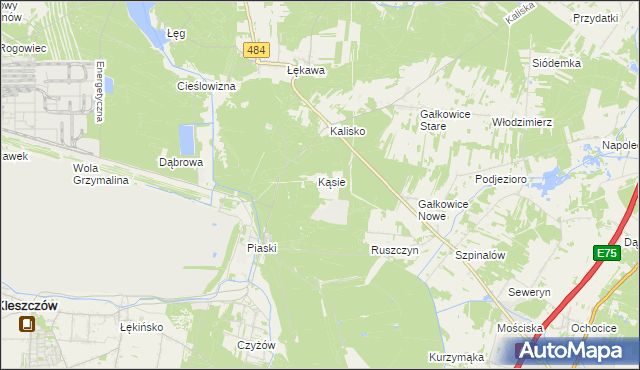 mapa Kąsie gmina Kamieńsk, Kąsie gmina Kamieńsk na mapie Targeo