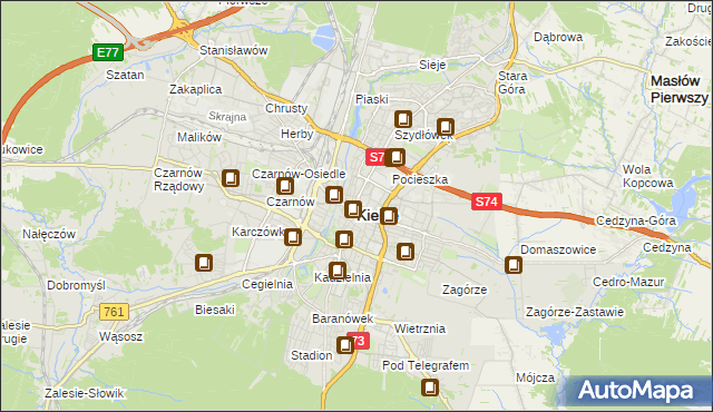 mapa Kielc, Kielce na mapie Targeo