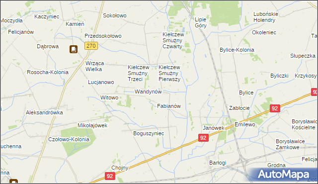 mapa Kiełczew Górny, Kiełczew Górny na mapie Targeo