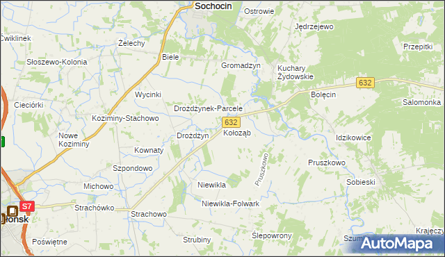 mapa Kołoząb gmina Sochocin, Kołoząb gmina Sochocin na mapie Targeo