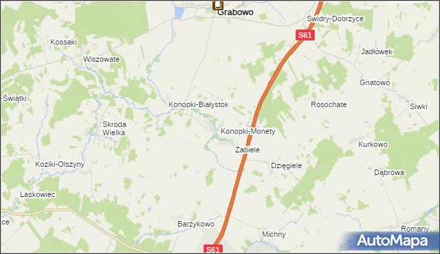 mapa Konopki-Monety, Konopki-Monety na mapie Targeo