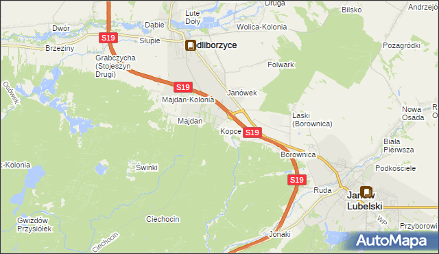 mapa Kopce gmina Janów Lubelski, Kopce gmina Janów Lubelski na mapie Targeo