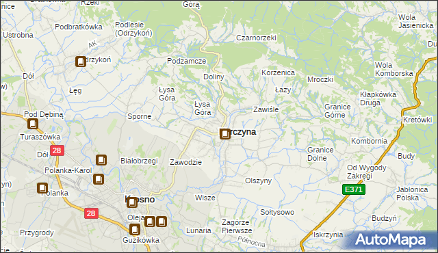mapa Korczyna powiat krośnieński, Korczyna powiat krośnieński na mapie Targeo
