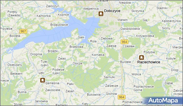 mapa Kornatka gmina Dobczyce, Kornatka gmina Dobczyce na mapie Targeo