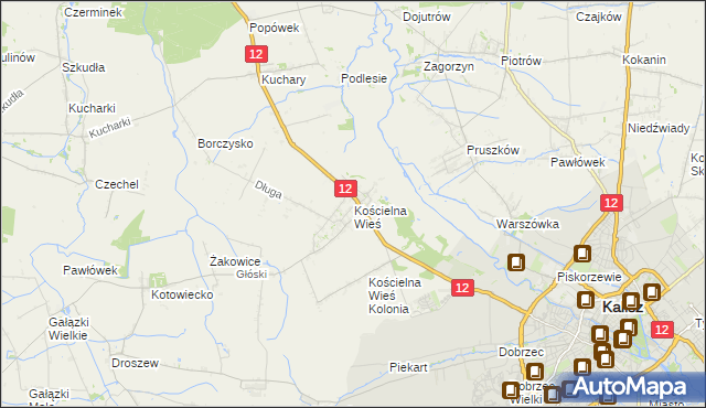 mapa Kościelna Wieś gmina Gołuchów, Kościelna Wieś gmina Gołuchów na mapie Targeo