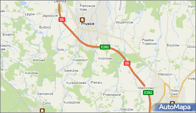 mapa Kosinowo gmina Prusice, Kosinowo gmina Prusice na mapie Targeo