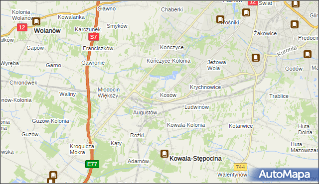 mapa Kosów gmina Kowala, Kosów gmina Kowala na mapie Targeo