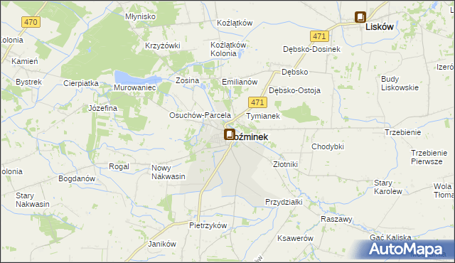 mapa Koźminek powiat kaliski, Koźminek powiat kaliski na mapie Targeo