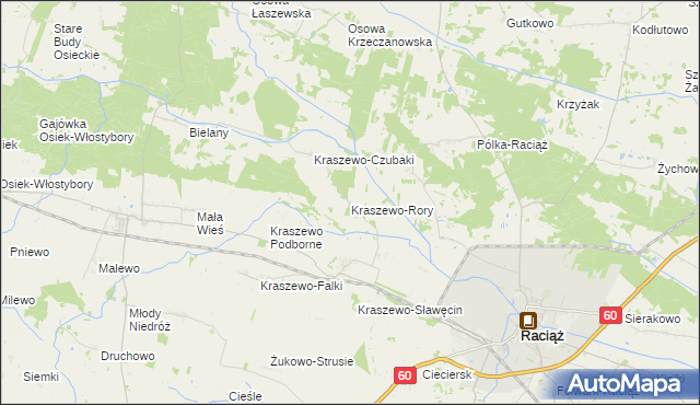 mapa Kraszewo-Rory, Kraszewo-Rory na mapie Targeo