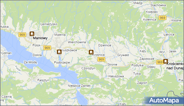 mapa Krośnica gmina Krościenko nad Dunajcem, Krośnica gmina Krościenko nad Dunajcem na mapie Targeo