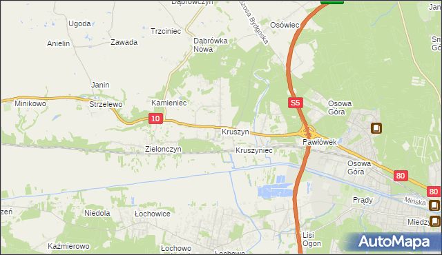 mapa Kruszyn gmina Sicienko, Kruszyn gmina Sicienko na mapie Targeo